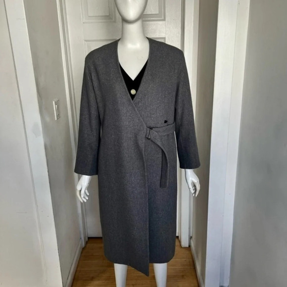 Rukkilill Japan Gray Wool Blend Collarless Wrap Coat One Size - Picture 1 of 11